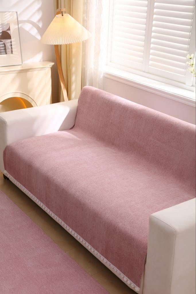 HOMETHREADS Chenille Fabric Sofa Cover, Luxury Soft Slipcover for Couch, Armchair & Loveseat, Thick Textured,Washable & Durable Sofa Cover (Peach, 3 Seater Smal