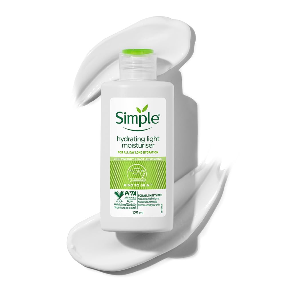 Simple Hydrating Light Moisturiser, 125ml | 12HR Hydration | With Niacinamide, Pro-Vitamin B5, Strengthens Skin Barrier| Lightweight, Non-Greasy Moisturizer | F