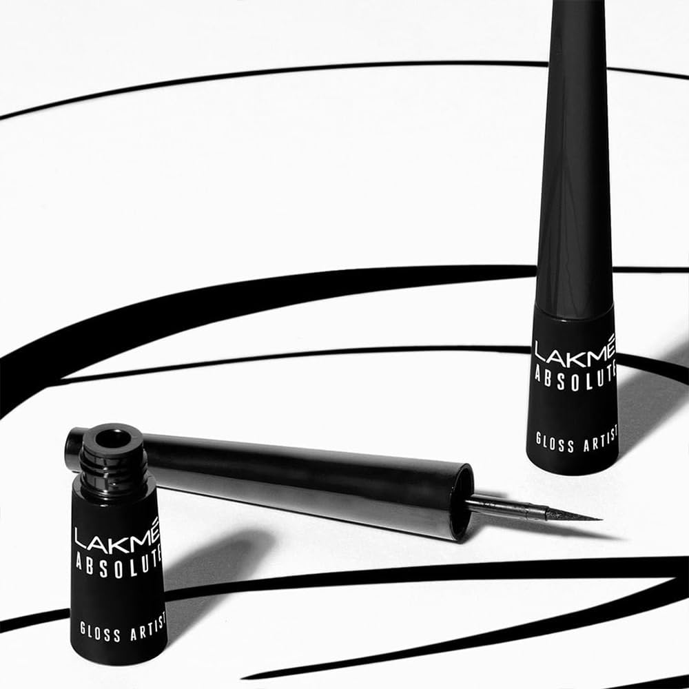 Lakme Absolute Gloss Artist Liquid Eye Liner, Black, Smudge Proof, Long Lasting, 2.5 ml