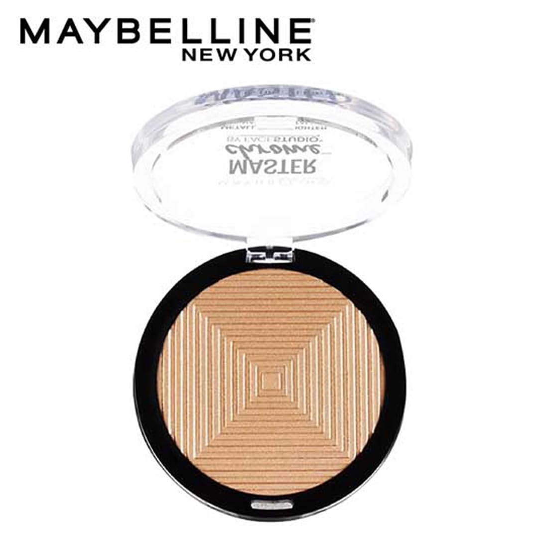 Maybelline New York Face Studio Master Chrome Metallic Highlighter, luminous skin, heated tone effect - Molten Gold suits medium to dark tones| 6.7 grams