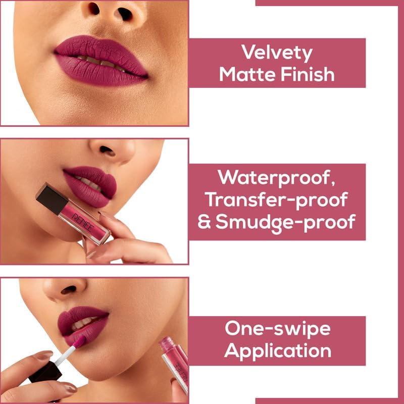 RENEE Stay Forever Matte Liquid Lipstick Combo | Transfer & Smudge-Proof | Long Lasting | Infused with Vitamin E & Jojoba Oil | Perfect for Gifting, Wedding & S
