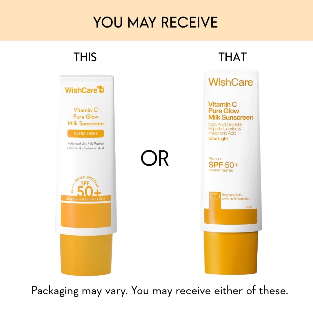 WishCare Vitamin C Sunscreen SPF 50 PA++++ | Pure Glow Milk | Oil Free | No White Cast | 50g