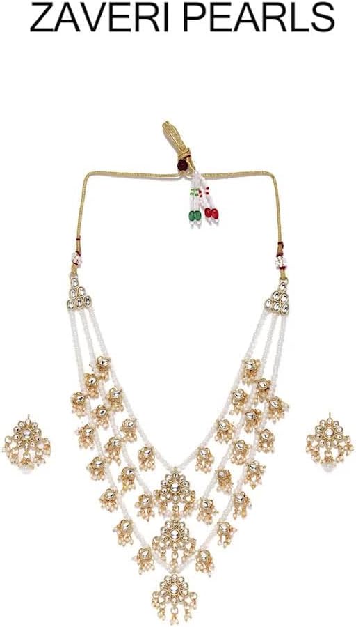 Ethnic Kundan & Pearls Multi Layers Bridal Necklace Set for Women