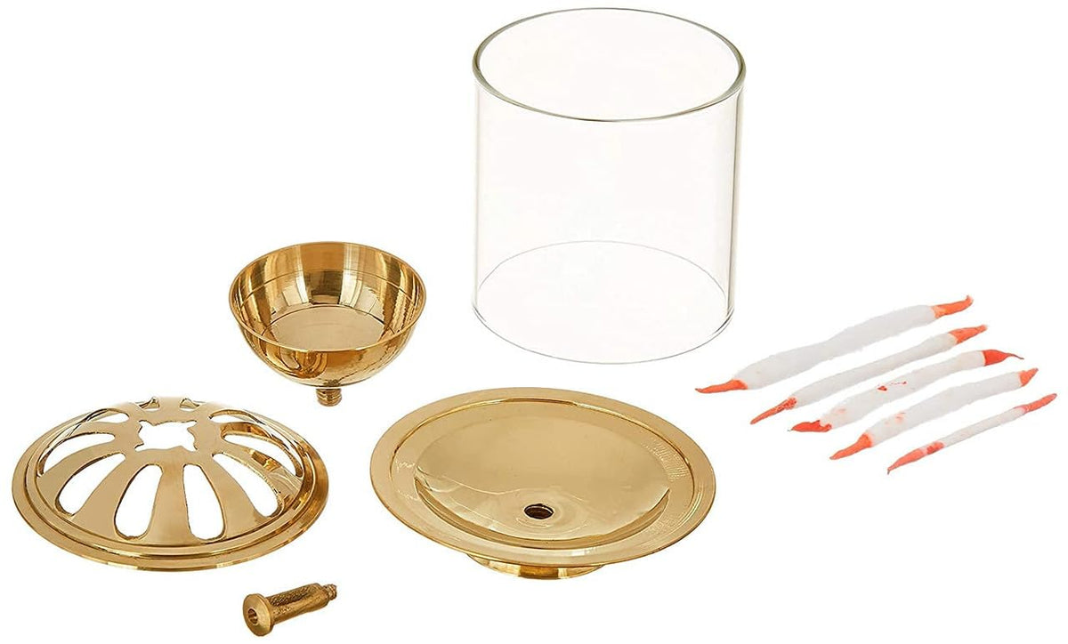 Klassic 4.5 Inch Swastik Akhand Diya with Borosilicate Glass Shade | Pure Brass Oil Lamp for Mandir, Daily Puja, Pooja Room, Diwali, Prayer, Wick Holder Festive