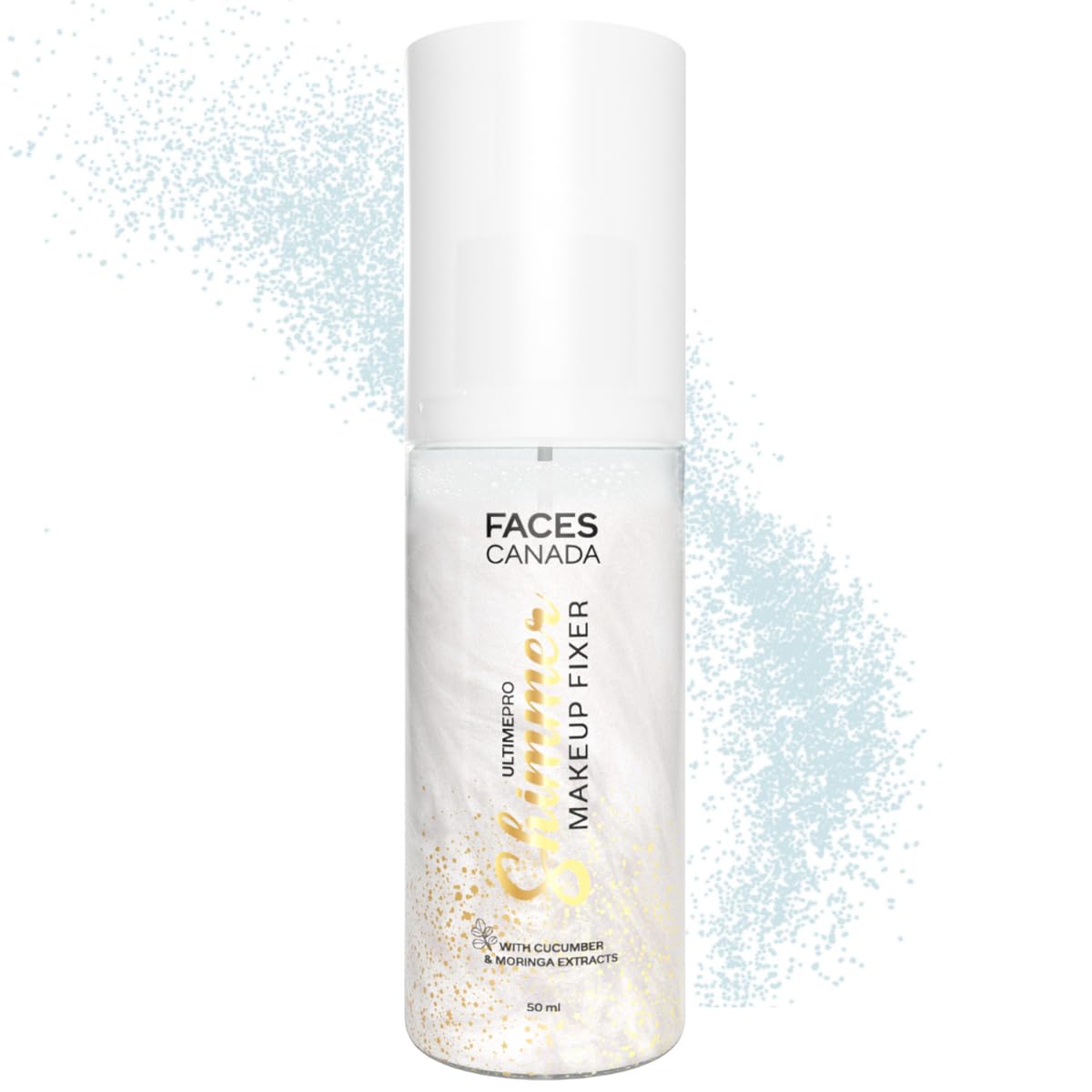 FACES CANADA Ultime Pro Shimmer Makeup Fixer, 50ml | Long Lasting Makeup Setting Spray | Keeps Makeup Intact | Glamourous Shimmer Finish | Hydrates, Soothes & R