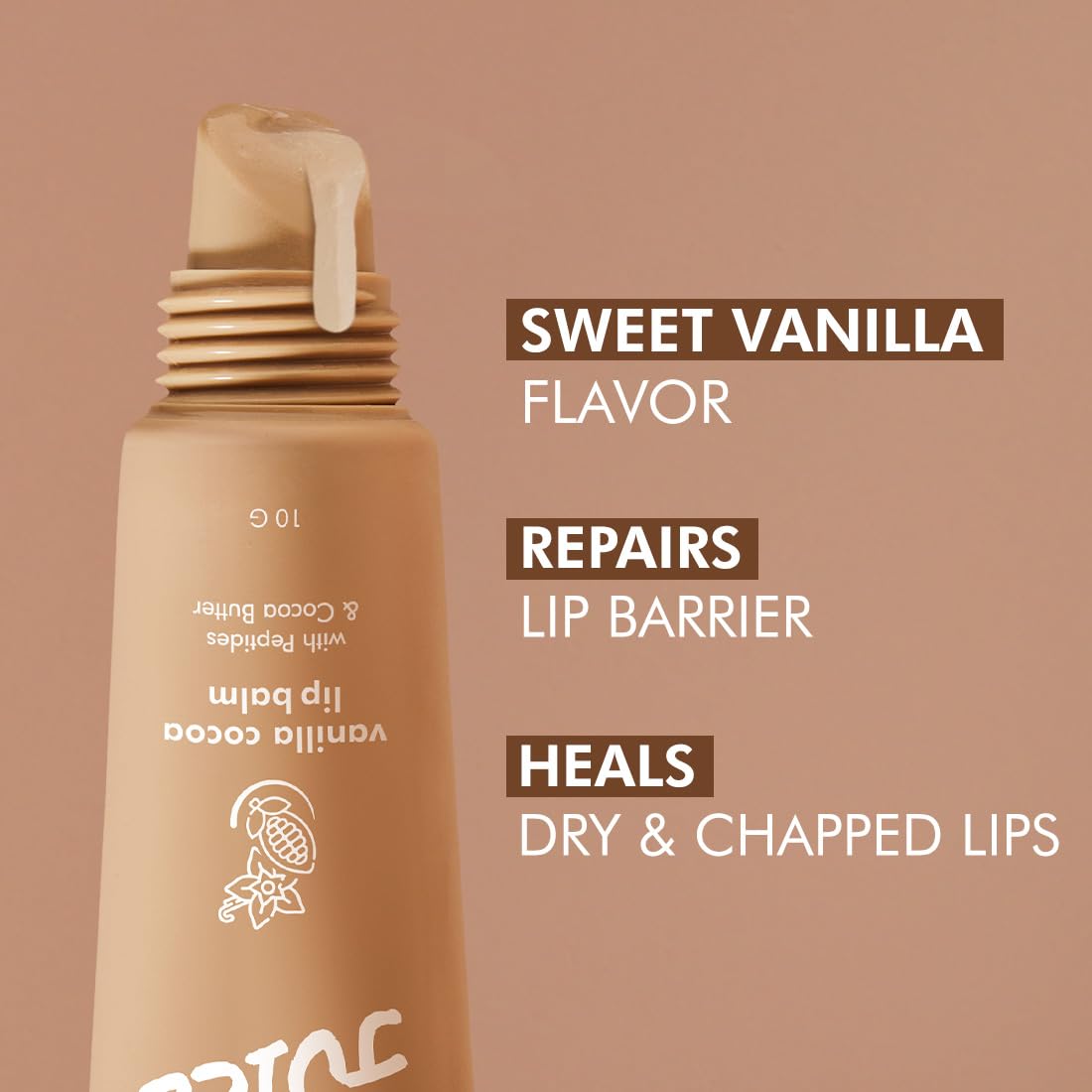 mCaffeine Lip Juice Vanilla Cocoa Lip Balm | 24 hrs Moisturization | Sweet Vanilla Flavor | With Peptides, Cocoa Butter & Vitamin E | Heals Dry & Chapped Lips |