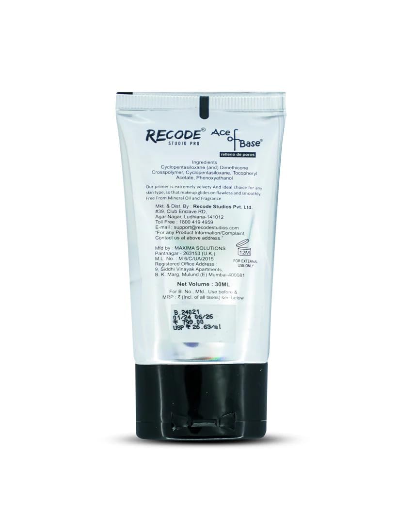 Recode Makeup Ace of Base Primer for Oily & Dry Skin, Lightweight & Silky Smooth, Face Primer for Women & Girls, All Skin Types, 30ml