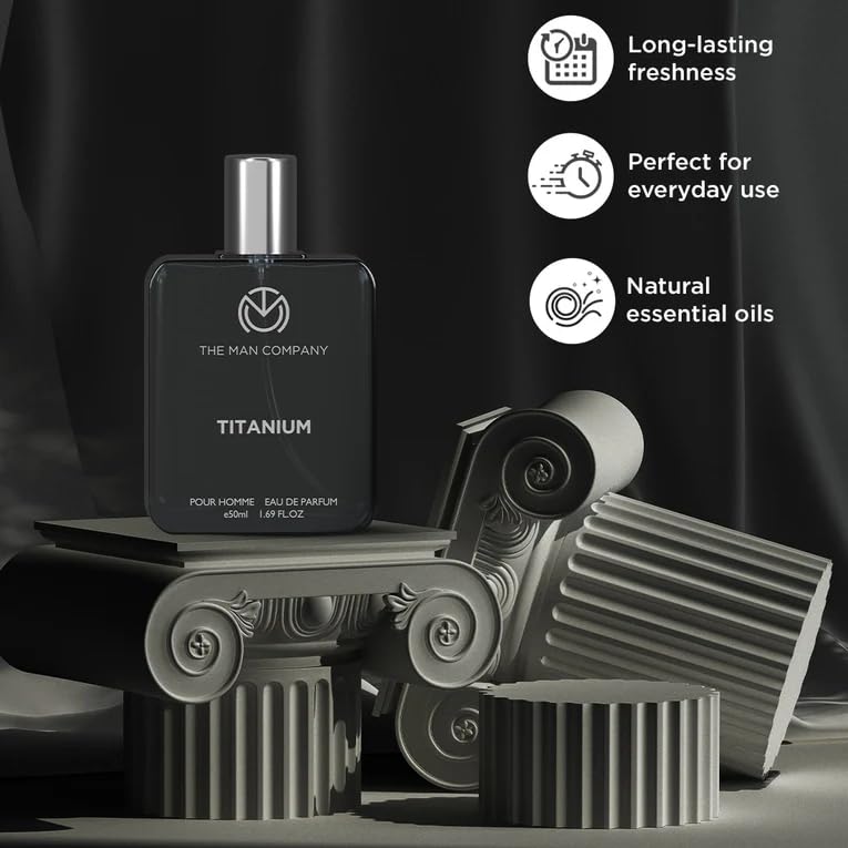 The Man Company Titanium Perfume for Men - 50ml | Premium Long-Lasting Fragrance | EDP for Men (Eau De Parfum) | Valentine gift Set for Boyfriend, Husband