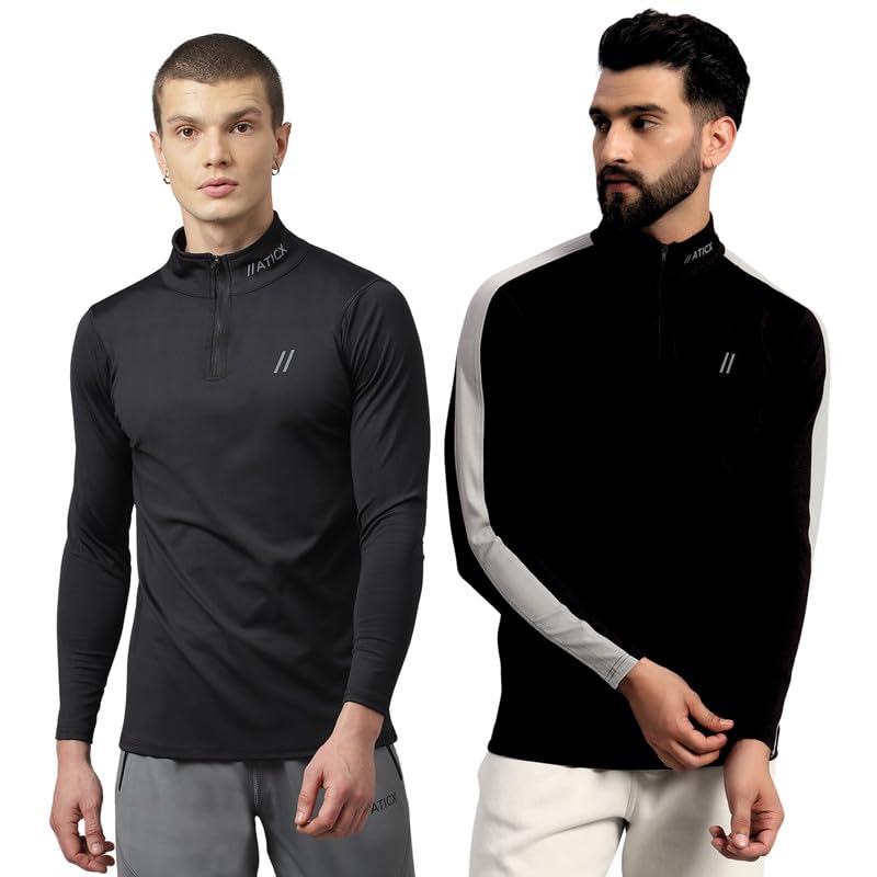 ATICX Polyester Full Sleeve Compression High Turtle Neck Sports Jersey T Shirt for Men - Quick Dry Fit Gym Workout Top for Running, Swimming, Training, Cycling,