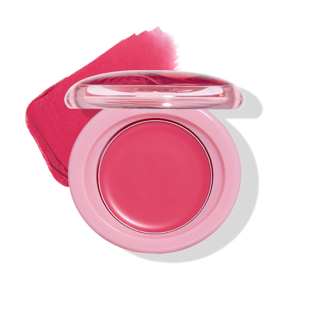 Etude Fruity Lip & Cheek Blur Balm| Cream blush, Soft Melting Texture| Highly pigmented Korean Tint| Cute Puff applicator|Korean Makeup- 05 Plump Raspberry 2.3g