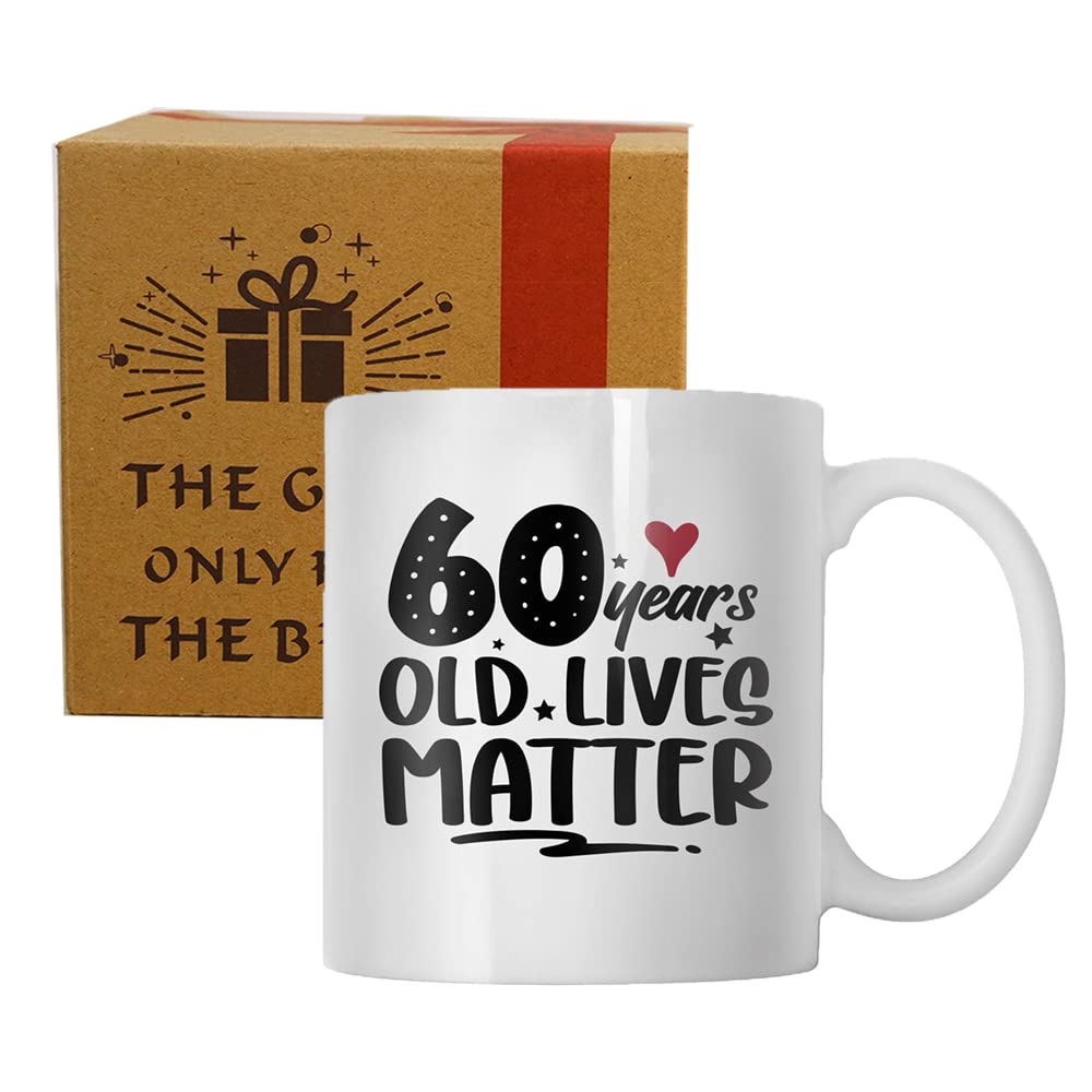 60th Birthday Gifts for Women Men, Funny 60 Year Old Lives Matter Coffee Mug 11 Oz, Happy Bday Vintage 1962 Gag for Turning 60 Mom Dad Grandma Grandpa Husband W
