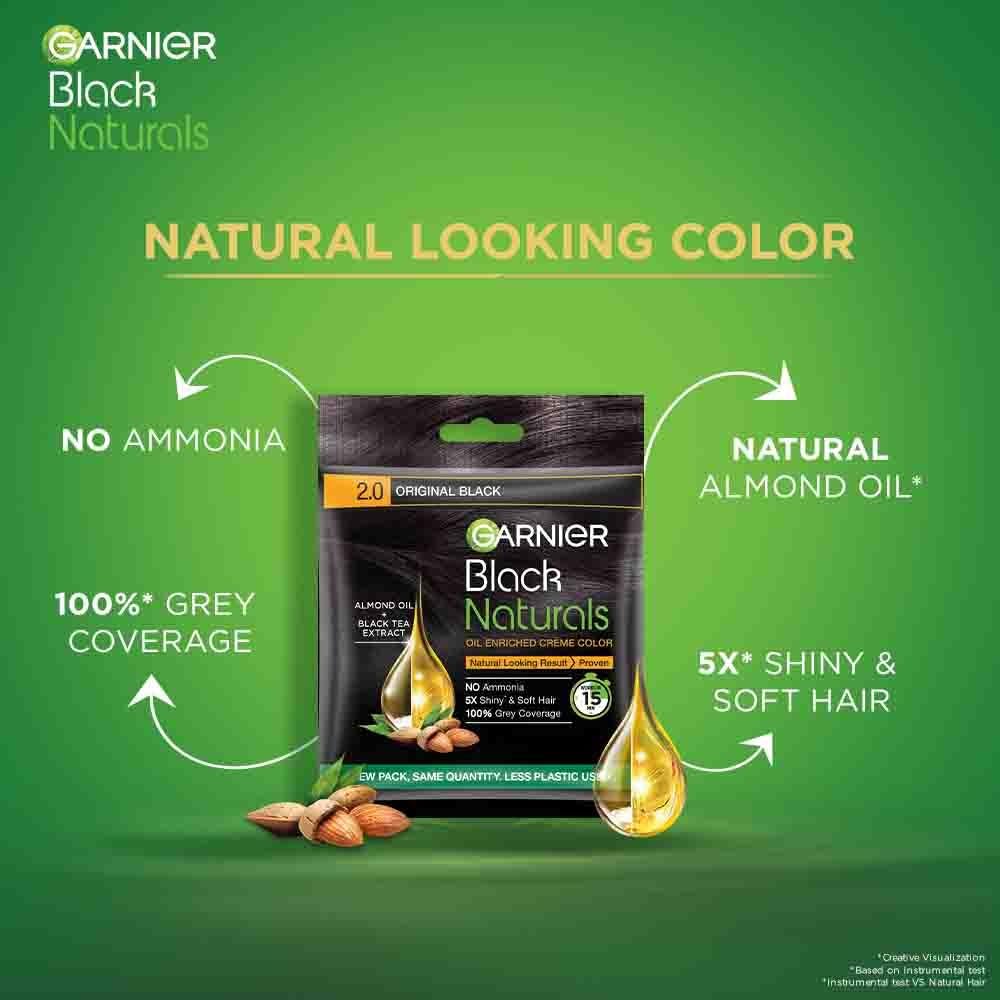 Garnier Black Naturals Hair Color No.2 Original Black 20ml +20 gm (PACK OF 8)