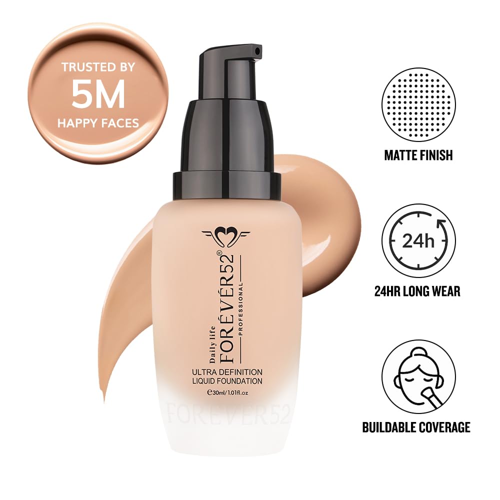 Daily Life Forever52 Ultra Definition Liquid Foundation | 24H Wear, Medium to Full Coverage, Pore-Minimizing & Mattifying, Long Lasting, Anti-Aging, Satin Finish| All skin type - Custard (FLF012) 30ml