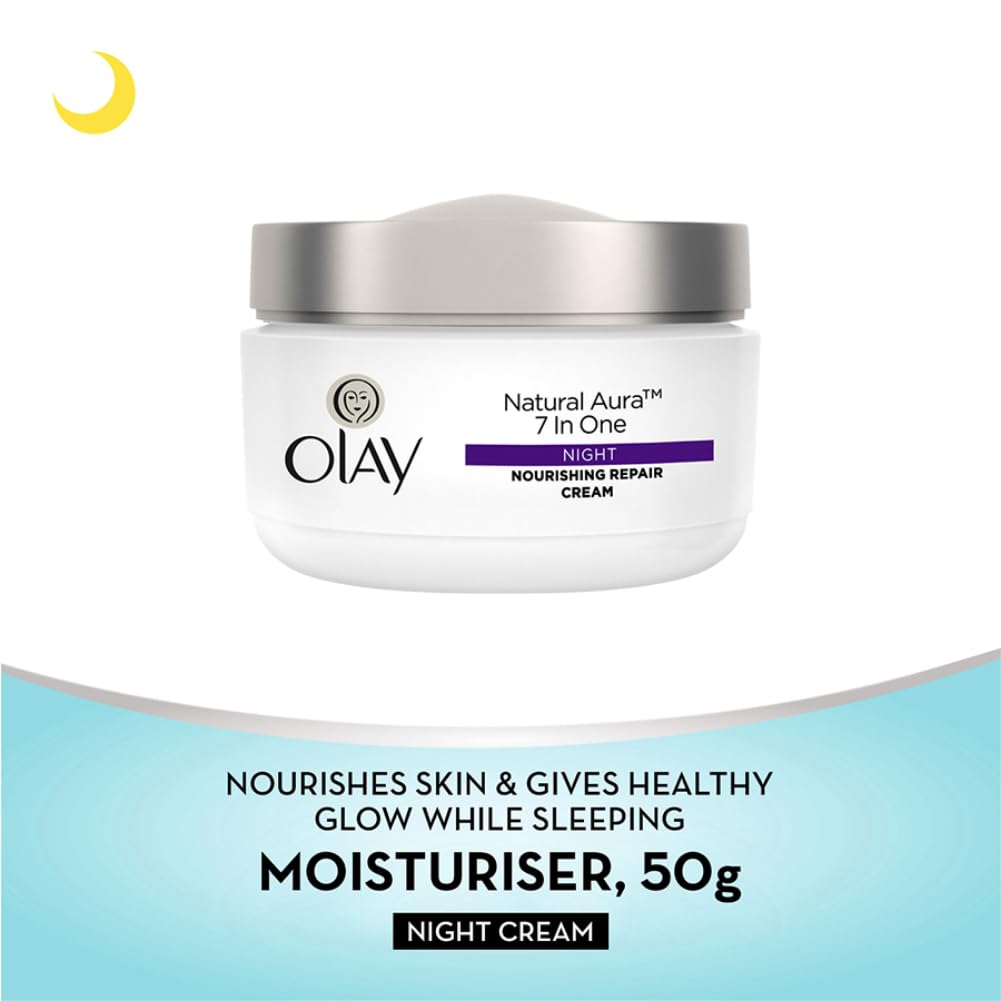 Olay Natural Aura Night Cream | Nourishes Skin for Healthy Glow | Fights 7 Signs of Ageing | With Niacinamide and Vitamin E | Normal, Oily, Dry, Combination Ski