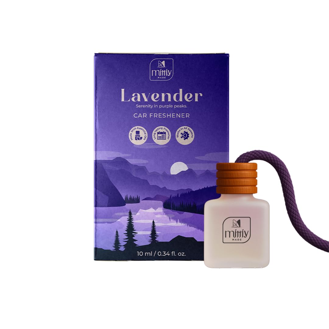 Lavender Car Perfume Hanging | Wooden Lid Car Diffuser | Essential Oil Car Freshener | Car Accessories Interior | Long-Lasting Car Fragrance | Leak-Proof Glass