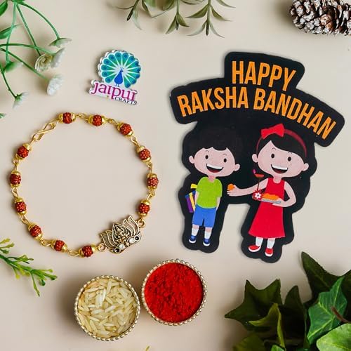 Premium Rudraksha Designer Rakhis with Free Fridge Magnet - Handcrafted Raksha Bandhan Gift for Brothers and Sisters
