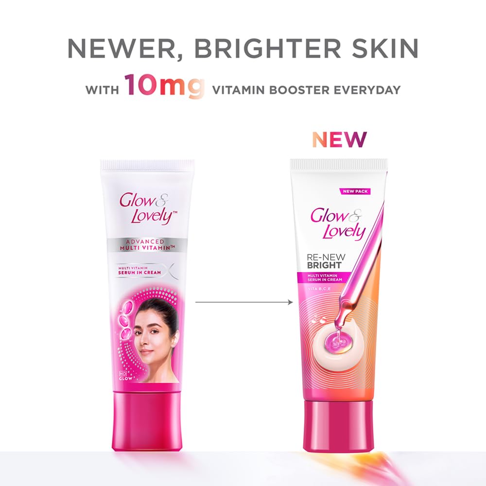 "Glow and Lovely Renew Bright Multivitamin Serum in Cream | Vitamins B,C and E | Renews Skin cells |Bright and Healthy Skin | Clinically proven formula is derma