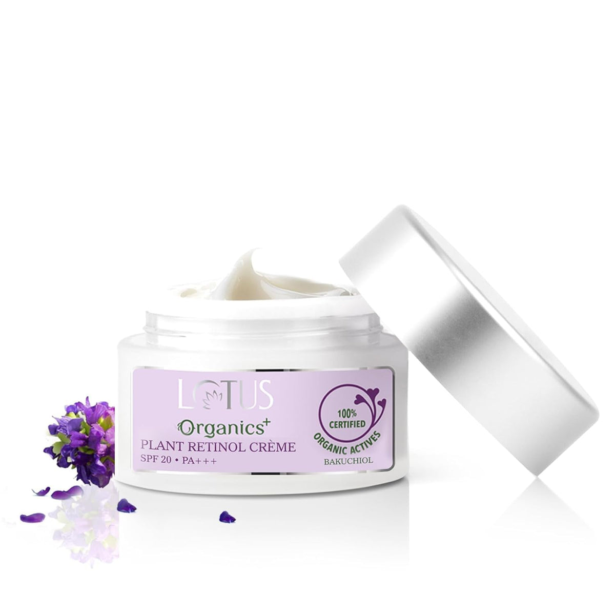 Lotus Organics+ Bakuchiol Plant Retinol Cream SPF 20 PA+++ | 100% Certified Organic Bakuchiol | Anti-Ageing Face Cream For Fine Lines & Hydration | 97% Natural