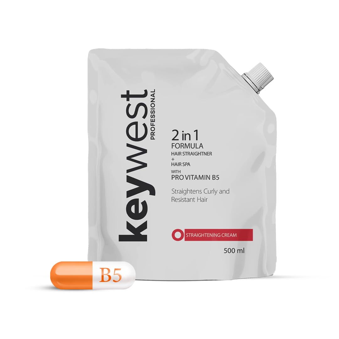 Keywest Professional Hair Straightening Cream for Women, 500ml – 2-in-1 Keratin Smoothing & Hair Spa Formula with Pro Vitamin B5 for Curly, Frizzy & Resistant H