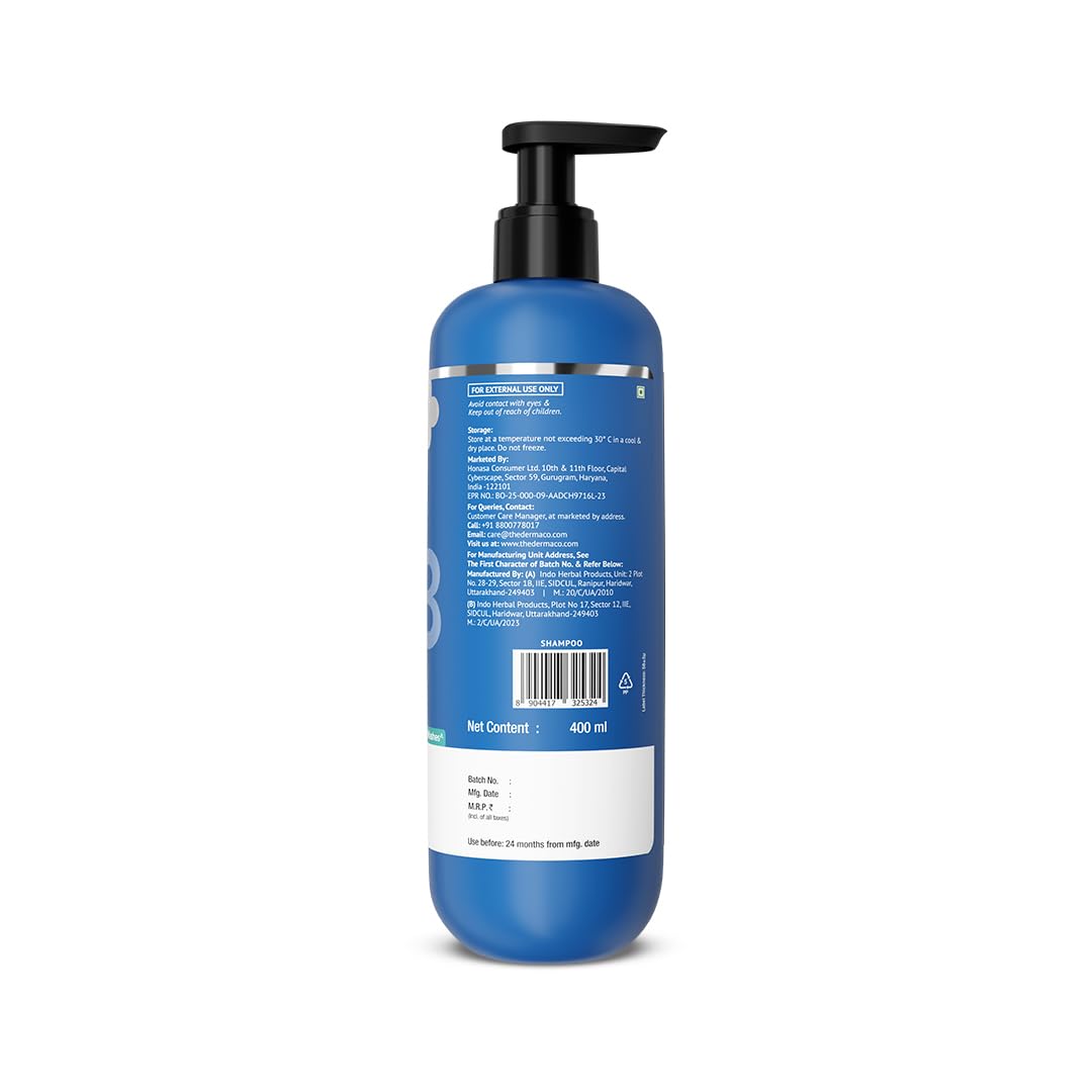 The Derma Co Triple Actives Anti-Dandruff Shampoo | Up To 100%* Dandruff Reduction | 2% Salicylic Acid + 1% Climbazole + 1% Piroctone Olamine & Menthol | ZPTO-Free | pH 5.5, Non-Drying & Sulphate-Free formula | Suitable for Men & Women | 400 ml