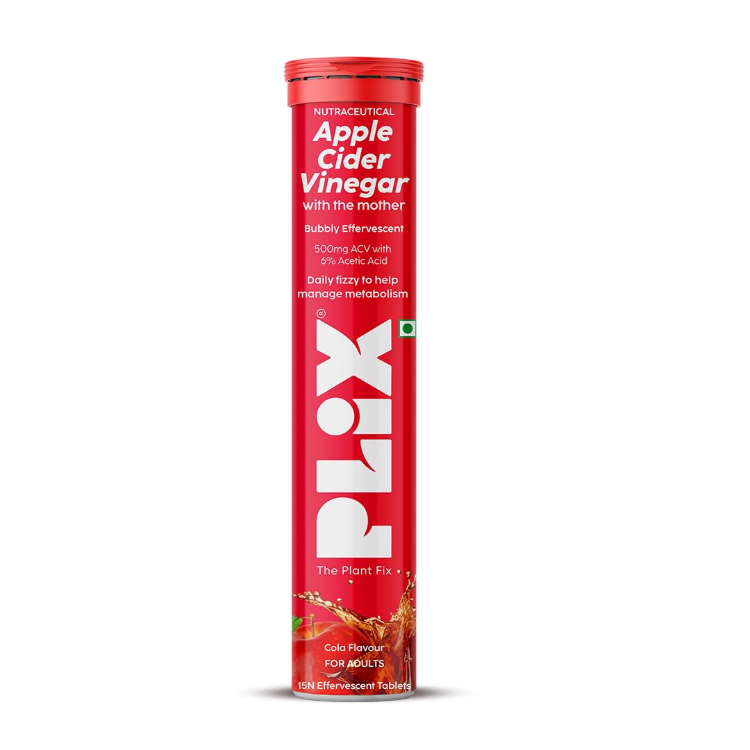 PLIX - THE PLANT FIX Apple Cider Vinegar Effervescent | With Mother ACV | Vitamin B6 & B12 | Pack of 1 (Cola), 15 Tablets | No Added Sugar | Easy to Carry & Con
