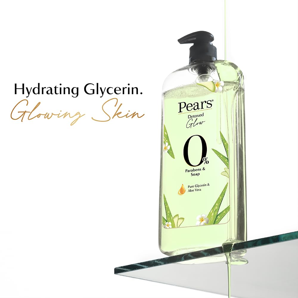 Pears 98% Pure Glycerin Detoxed Glow Body Wash with Aloe Vera and 0% Parabens & Soap for a Detoxed Glow, 750ml