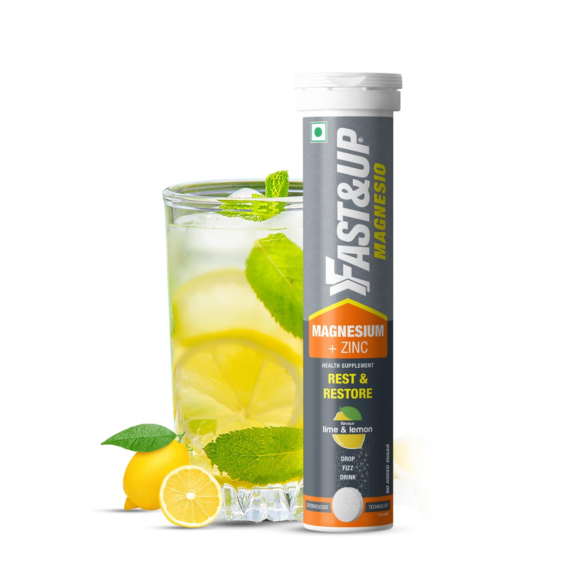 Fast&Up Magnesio - Magnesium and Zinc for Muscle Health and Stress - 20 Effervescent Tablets - Lime and Lemon Flavor Lime and Lemon 20 count (Pack of 1)