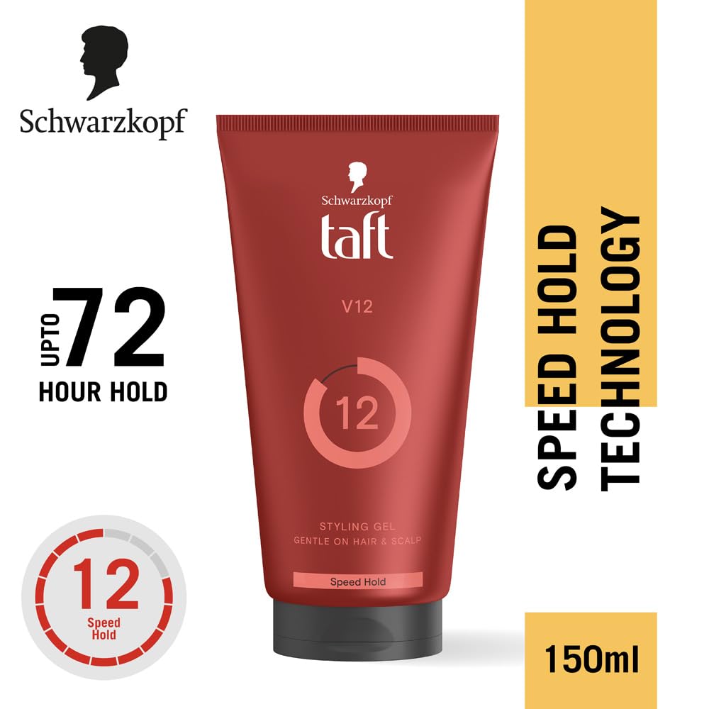 Schwarzkopf TAFT Power V12 Hair Gel With Speed Hold Technology |Fast Drying formulation| Moisturising formula| Non-stick & Easy to Wash off| No Alcohol, No Sulp