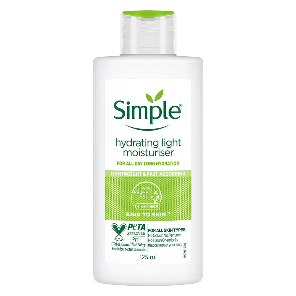 Simple Hydrating Light Moisturiser, 125ml | 12HR Hydration | With Niacinamide, Pro-Vitamin B5, Strengthens Skin Barrier| Lightweight, Non-Greasy Moisturizer | F