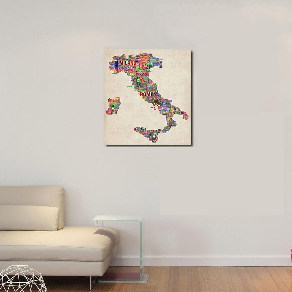 DesignSkinz Wall Art | Matte Printed Sun-board | Home Decor for Living Room, Bedroom, Office, Study, Shelf (10x10inch) - Text Map Of Italy Map Print
