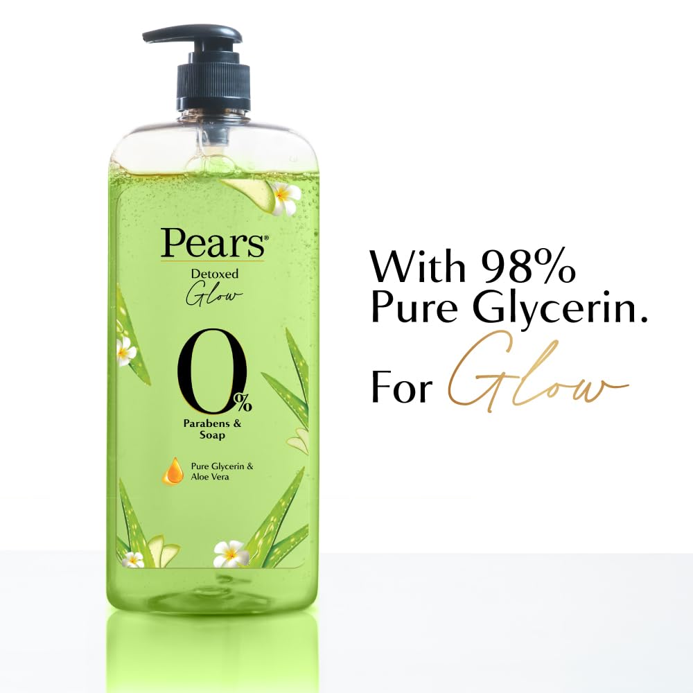 Pears 98% Pure Glycerin Detoxed Glow Body Wash with Aloe Vera and 0% Parabens & Soap for a Detoxed Glow, 750ml