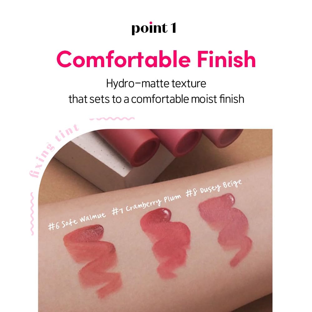 ETUDE Fixing Tint| Long Lasting Liquid Lipstick |Waterproof, Smudgeproof, Lightweight Matte Finish Lip Stain| Full Coverage|Korean Makeup| Shade 06- Soft Walnut-4g