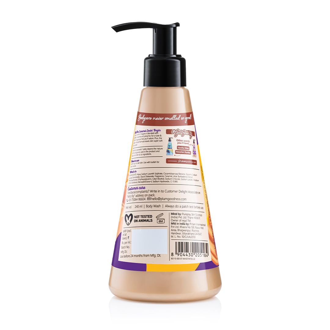 Plum BodyLovin' Vanilla Caramello Body Wash | SLS-Free Creamy Shower Gel For Women | Delicious Caramel Fragrance for Soft & Smooth Skin | Aloe-Infused Nourishin