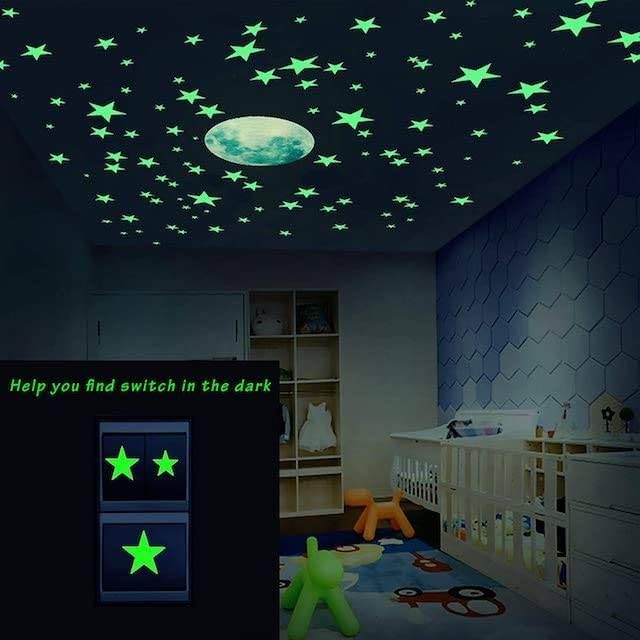 GC Satrry Night Lovely Glow in The Dark Galaxy of Stars, Super Moon, Space Craft, Planets, Astronaut Design, Love Pattern, Luminous Kids Room Premium 200+ Large