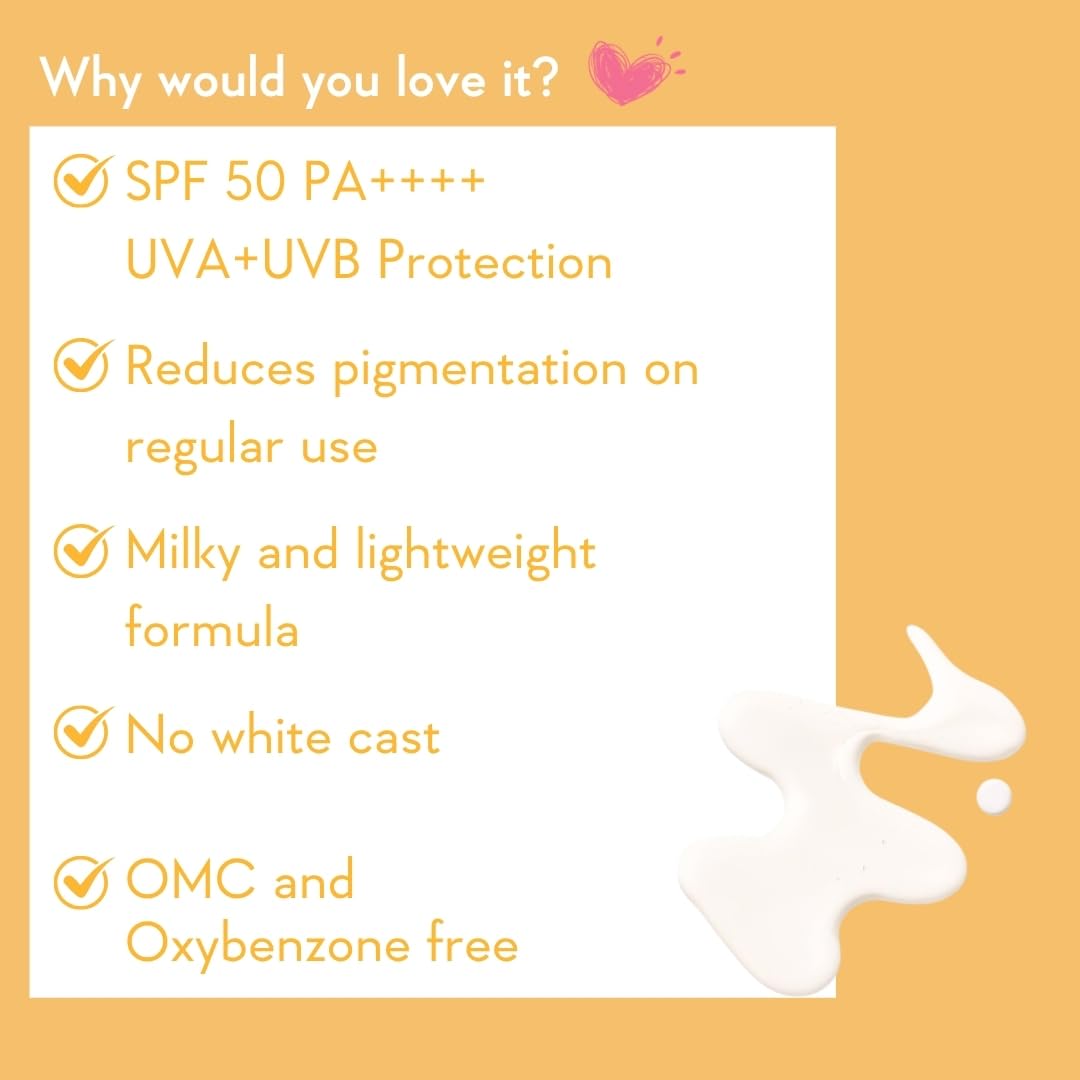 WishCare Vitamin C Sunscreen SPF 50 PA++++ | Pure Glow Milk | Oil Free | No White Cast | 50g