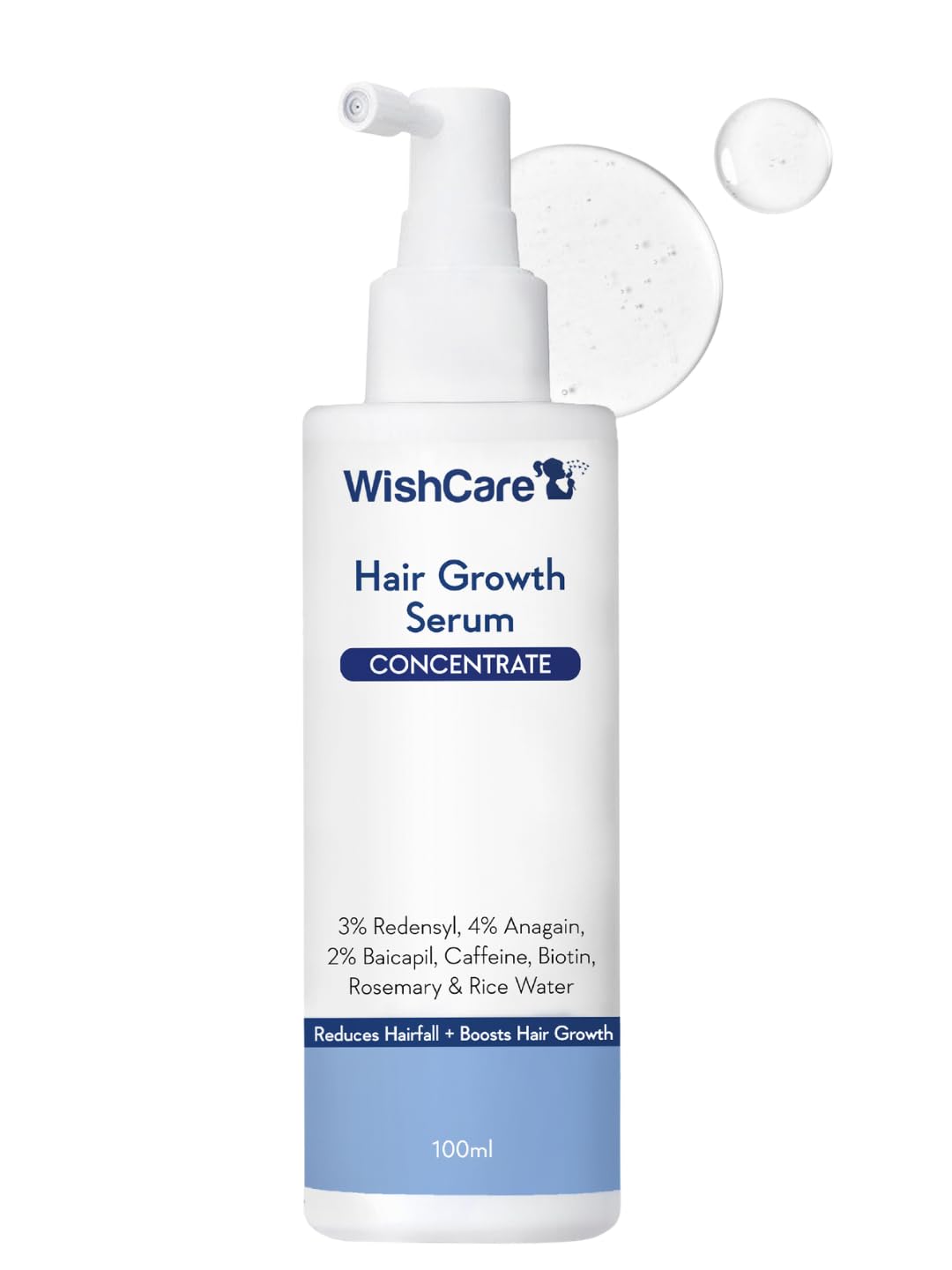 WishCare Hair Serum 100ml with Redensyl, Anagain, Baicapil, Biotin, Caffeine & Rice Water – Lightweight Daily Hair Care Serum for Fuller Looking, Healthier Hair – For Men & Women