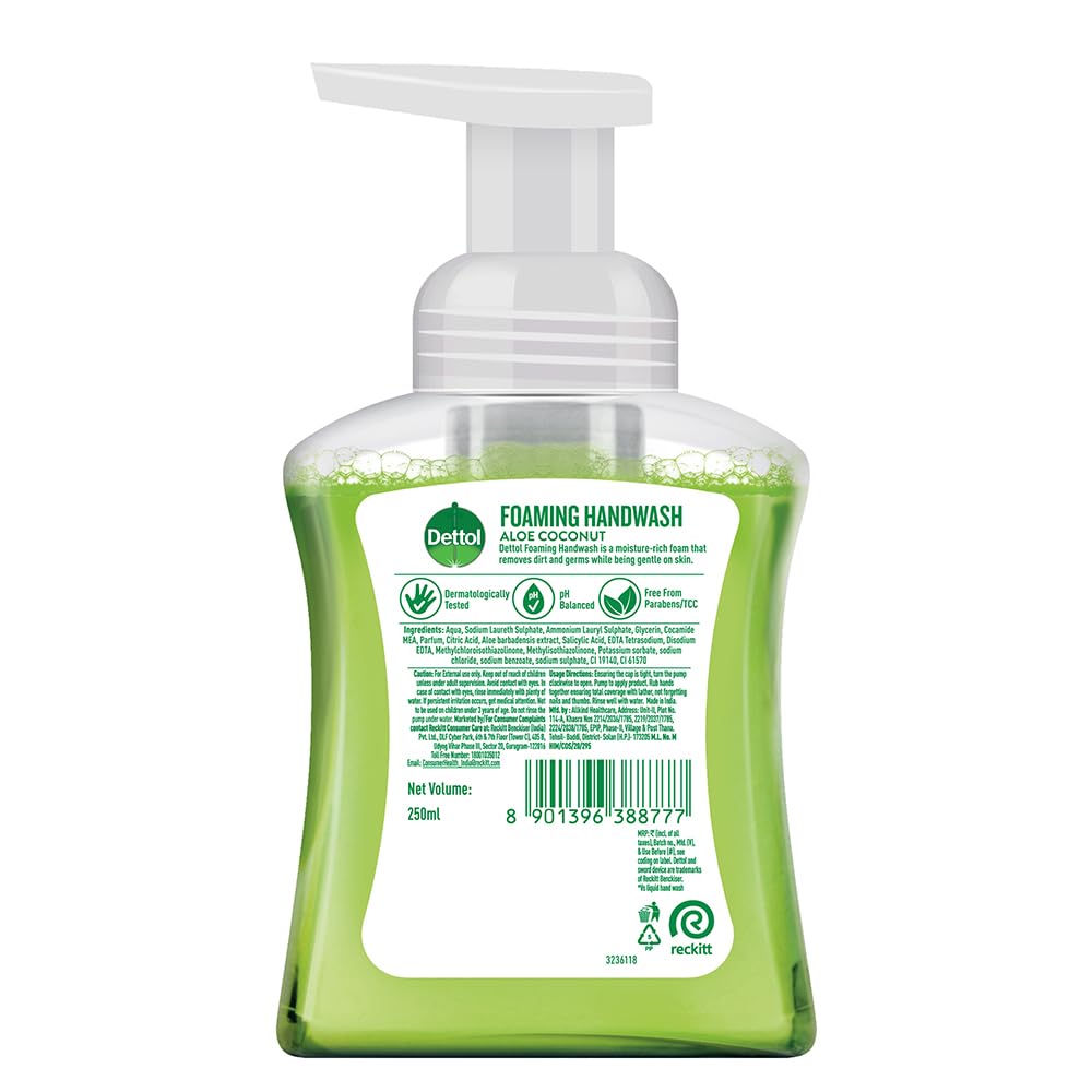 Dettol Foaming Handwash Pump - Aloe Coconut, 250ml | Rich Foam | Moisturizing Hand Wash | Soft on Hands 250 ml (Pack of 1)