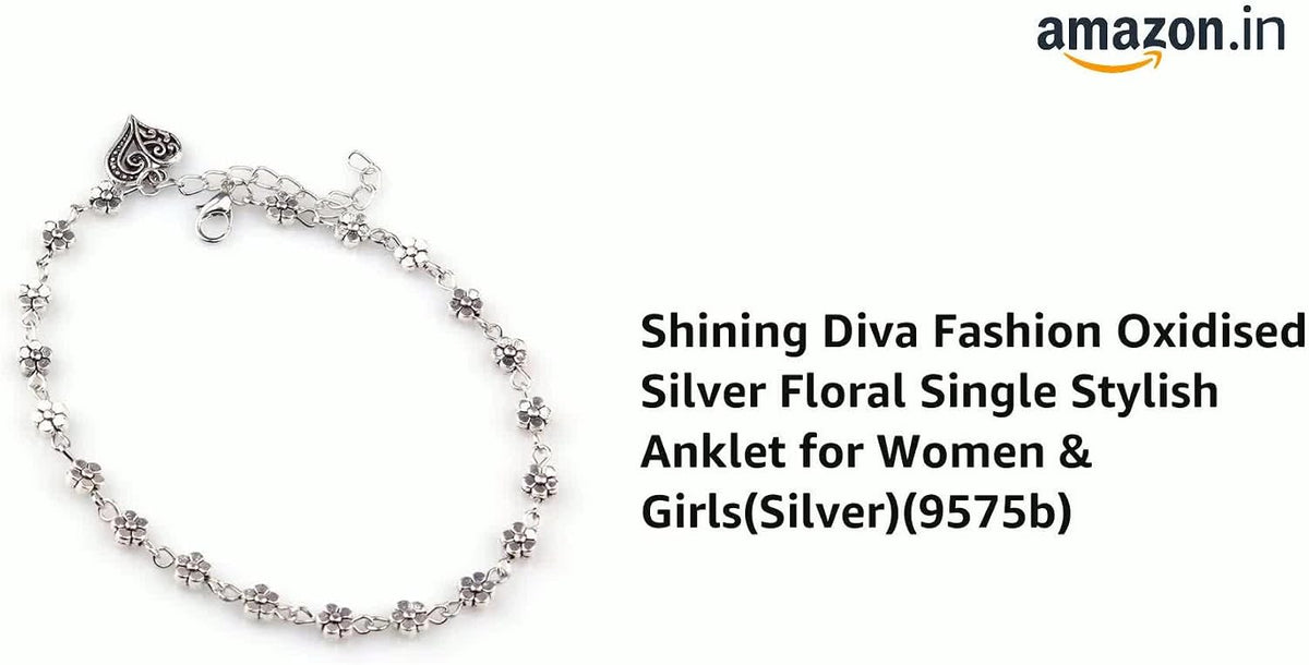Handcrafted Oxidized Silver Floral Anklet for Women and Girls