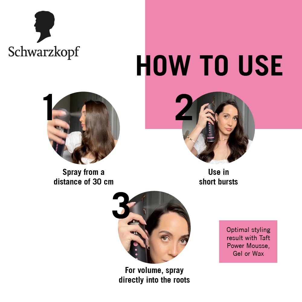 Schwarzkopf TAFT Power Hold 5 Hair Spray for Heat Protection, Cashmere like Softness for Dry, Damaged Hair | No Stickiness | Easy To Brush Out | For Salon Like