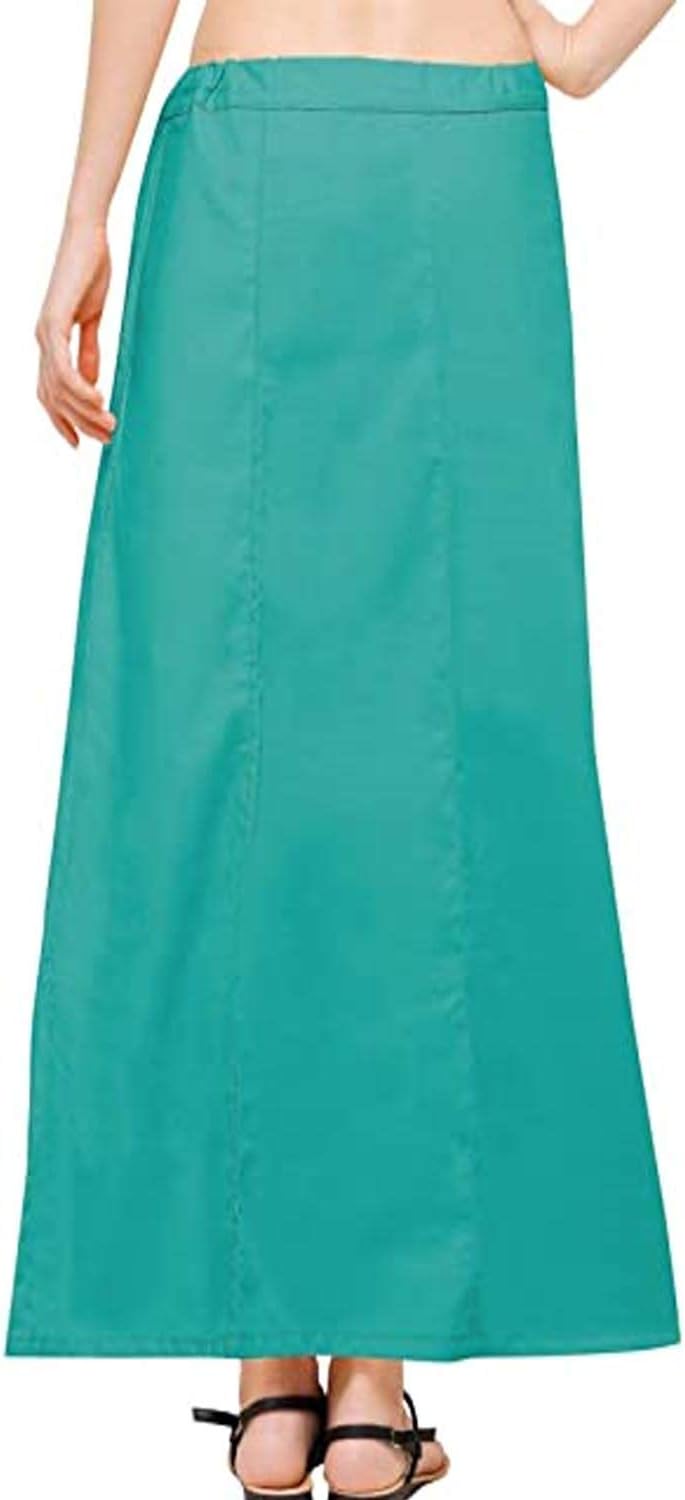 Women's Cotton Readymade Indian Inskirt Saree petticoats Underskirt - Free Size-Teal Green One Size Blue
