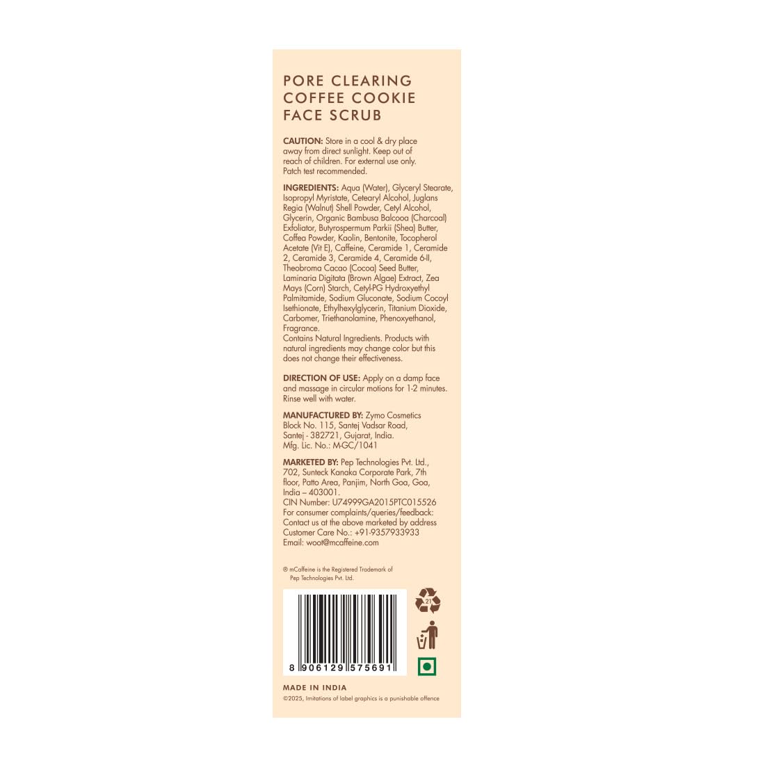mCaffeine Pore Clearing Coffee & Cookie Face Scrub | Remove Blackheads, Detan & Exfoliate Dead Skin | 4.5% Exfoliants - Walnuts, Coffee, Charcoal, Clay | Glowin