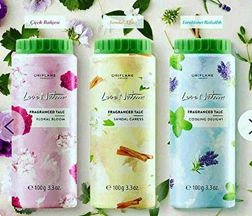 Oriflame Love Nature Fragranced Talc-100g-Floral Bloom 35551+Sandal Caress 35552+Cooling Delight 35553-(Set Of 3)