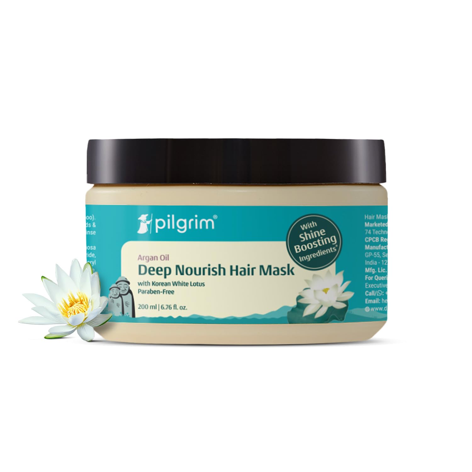 Pilgrim Korean Argan Oil Hair Mask For Dry & Frizzy Hair With White Lotus And Camellia | Hair Mask For Smoothening Hair, Deep Conditioning And Hair Fall Control | For Men & Women | 200Ml, 1 Count
