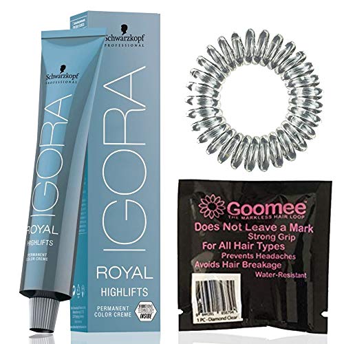 Igora Royal 10-21 Ultra Blonde Ash Beige Highlifts Permanent Hair Color and Goomee The Markless Hair Loop Single Pack Diamond Clear (Bundle 2 items)
