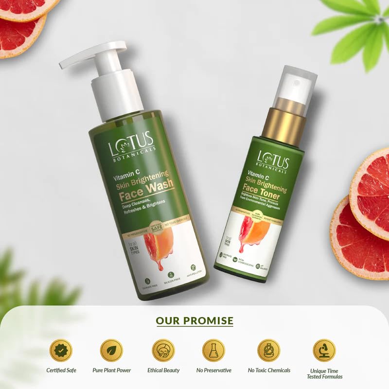 Lotus Botanicals Vitamin C Skin Brightening Duo. (2 Items in the set)- Vitamin C Face wash-180ml, Vitamin C Toner-50ml