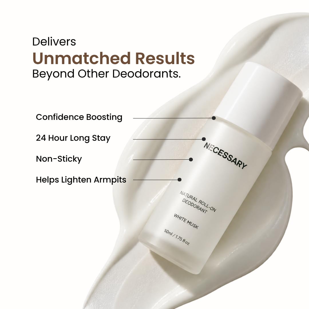 Necessary Roll-On Deodorant for Dark Underarms, White Musk, 50ml White Musk Pack of 1