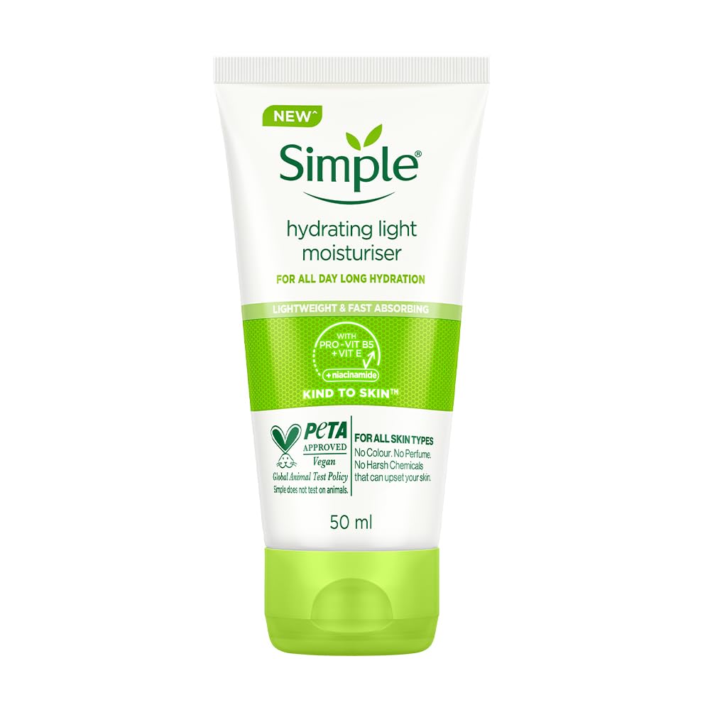 Simple Hydrating Light Moisturiser, 50ml | 12hr Hydration | With Niacinamide, Pro-Vitamin B5, Glycerin & Borage Seed Oil | Lightweight, Non-Greasy Formula | For