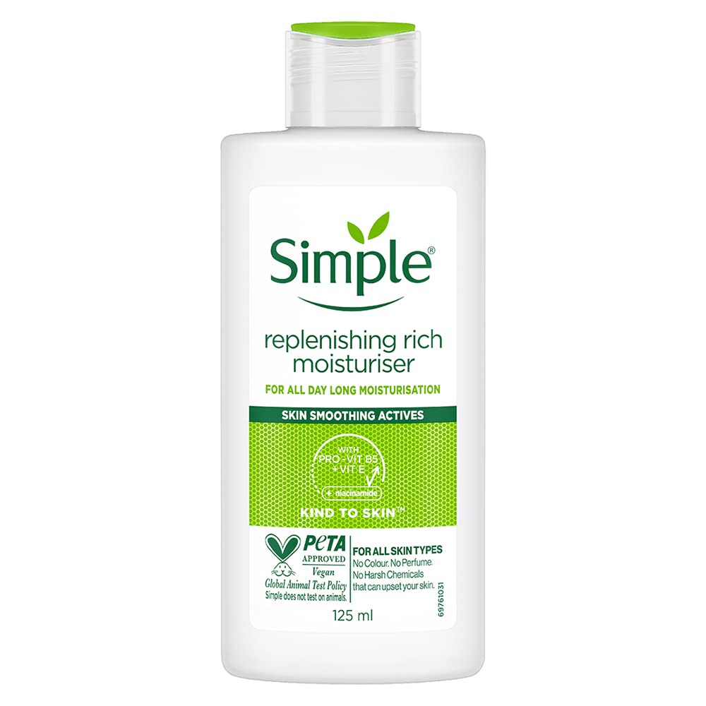 Simple Kind To Skin Replenishing Rich Moisturiser 125 ml | For All Day-Long Moisturisation with Pro-Vitamin B5 & Glycerin | For Normal to Dry Skin