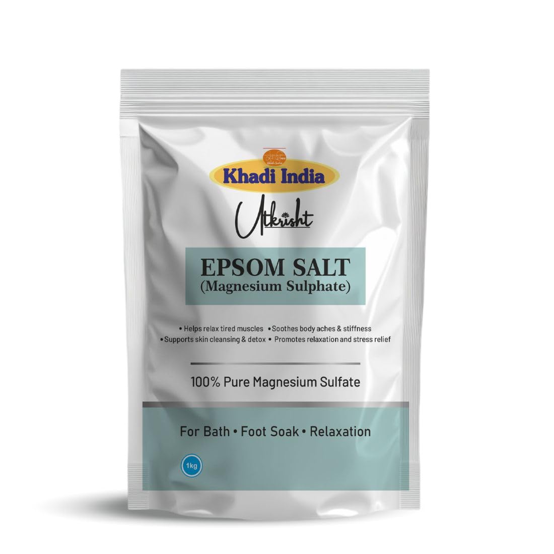 Khadi Utkrisht Epsom Salt, 100% Pure Magnesium Sulphate, Bath and Foot Soak for Muscle Pain Relief, Relaxation and Detox, 1 kg