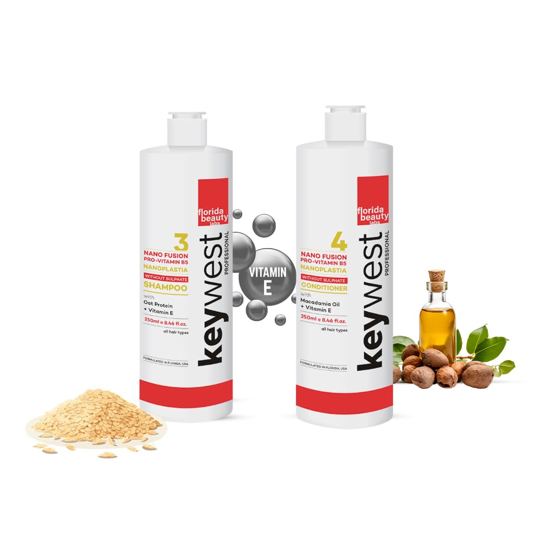 Keywest Professional Nanoplastia Sulfate Free Shampoo and Conditioner, Combo Pack of 2-250ml Each | Suitable for All Hair Types | Enriched with Oat Protein, Mac